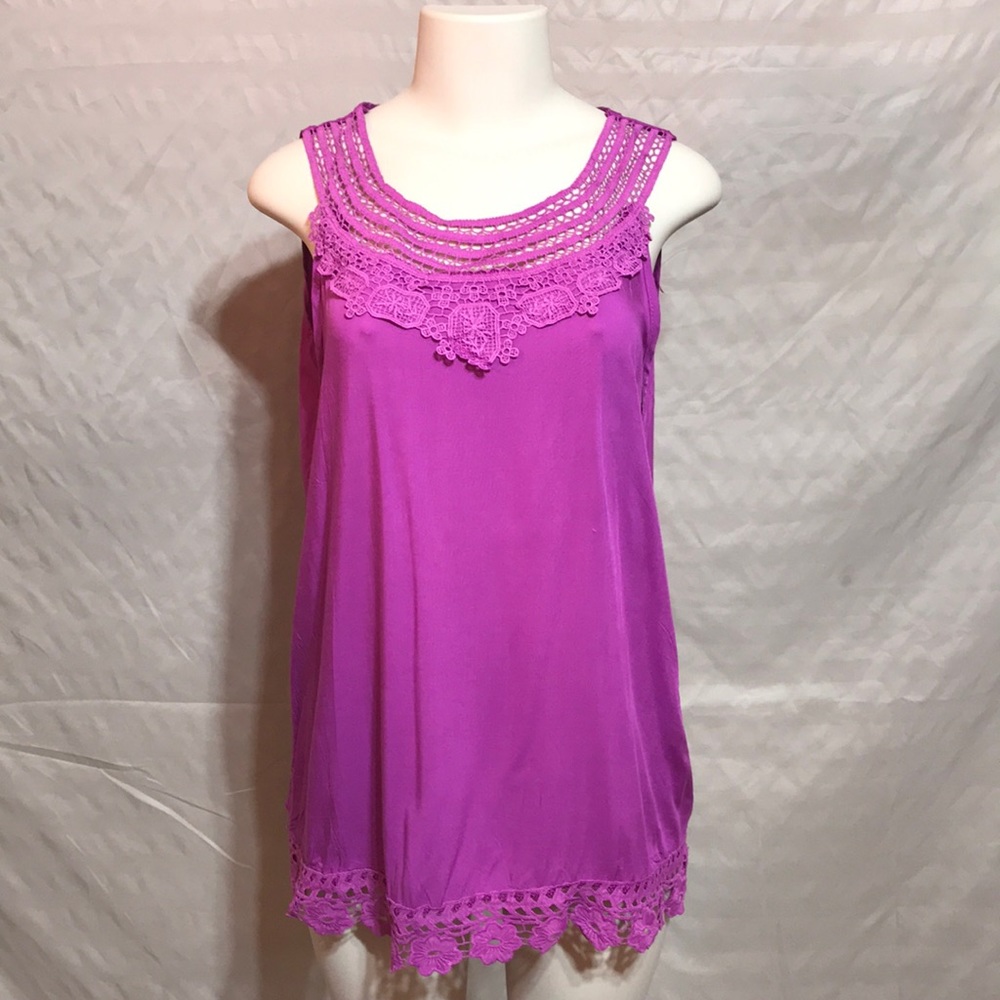 Oversized Boho Laced Crochet Tunic Tank Top Purple